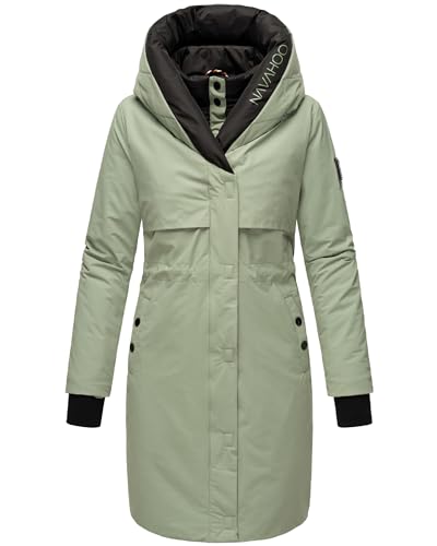 Navahoo Damen Mantel Lange warme Winter Steppjacke mit Kapuze und magnetischen Elementen Snowelf Smokey Mint Gr. S von Navahoo