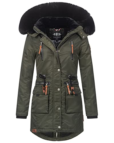 Navahoo Damen Mantel Winterjacke mit Teddyfell und Fellkragen B873 [B873 - Grün - Größe M - Gr. 38] von Navahoo