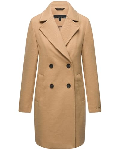 Navahoo Damen Mantel in Woll-Optik Langer klassischer Trenchcoat Frostjuwel 14 Camel Gr. L von Navahoo