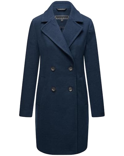 Navahoo Damen Mantel in Woll-Optik Langer klassischer Trenchcoat Frostjuwel 14 Navy Gr. M von Navahoo