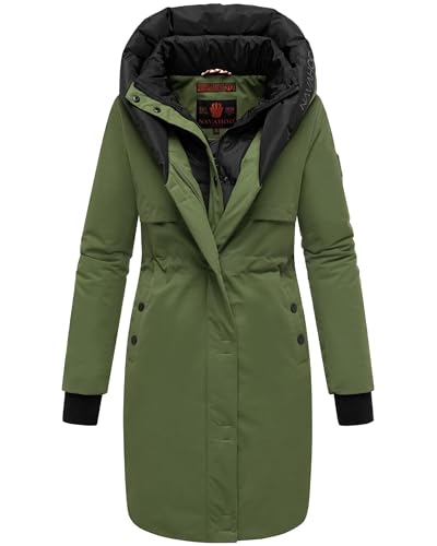 Navahoo Damen Mantel lange warme Winter Steppjacke mit Kapuze und magnetischen Elementen Snowelf Pine Olive Gr. S Navahoo Damen Mantel lange warme Winter Steppjacke mit Kapuze und magnetischen Elementen Snowelf Pine Olive Gr. S von Navahoo