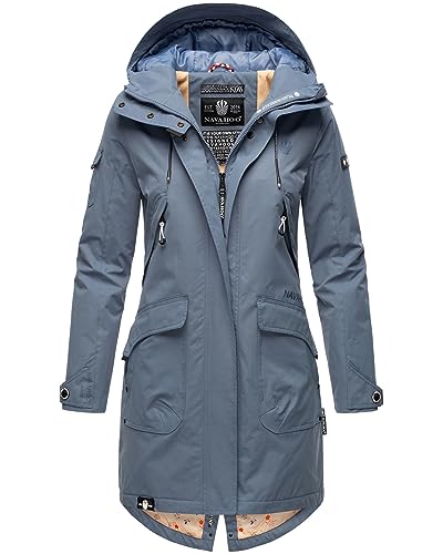 Navahoo Damen Parka Übergangsjacke mit Kapuze Frühlings Jacke B920 [B920 - Blau Größe M - Gr. 38] von Navahoo