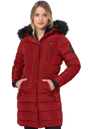 Navahoo Winterjacke Damen - Wasserabweisend, Warm, Kapuze, Winddicht - Wintermantel Lang, Mantel Frauen, Teddyfell gefüttert - Stehkragen, 7 Taschen, verlängerter Zipper - Blood M von Navahoo