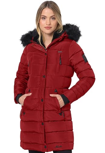 Navahoo Winterjacke Damen - Wasserabweisend, Warm, Kapuze, Winddicht - Wintermantel Lang, Mantel Frauen, Teddyfell gefüttert - Stehkragen, 7 Taschen, verlängerter Zipper - Blood XS von Navahoo