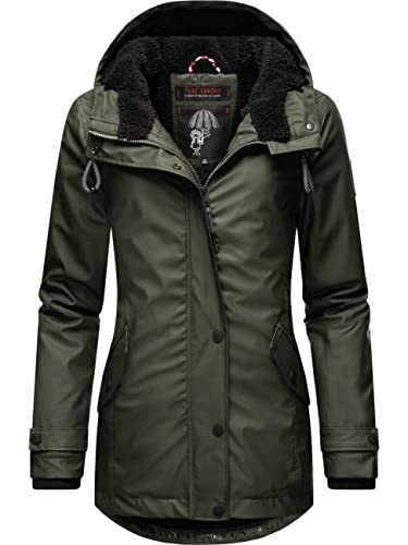 Navahoo Damen Winterjacke Kurze Regenjacke wasserdicht warm gefüttert mit Kapuze Lindraa Dark Olive Gr. 3XL von Navahoo