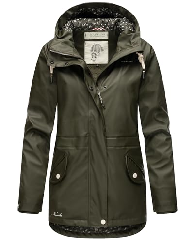 Navahoo Damen Regenjacke Regenmantel gefütterter Parka Wasserdicht mit Kapuze Ocean Heart XS-XXL (DE/NL/SE/PL, Alphanumerisch, L, Regular, Regular, Dark Olive) von Navahoo