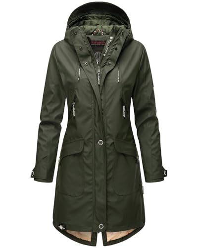 Navahoo Damen Regenjacke Regenmantel mit Kapuze Wasserabweisend B939 [B939-Schötch-Dark-Olive-Gr.S] von Navahoo