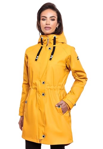 Navahoo Damen Regenjacke mit Kapuze Regenmantel Teddyfutter Wasserdicht [B934-R-Flower-A-Yellow-Gr.3XL] von Navahoo