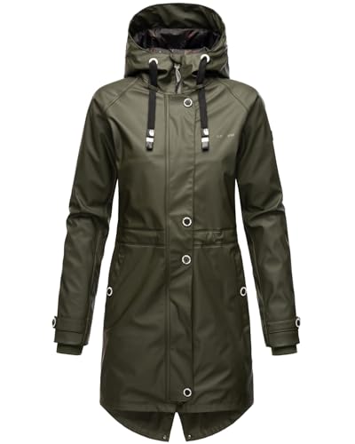 Navahoo Damen Regenjacke mit Kapuze Regenmantel Teddyfutter Wasserdicht [B934-R-Flower-D-Olive-Gr.L] von Navahoo