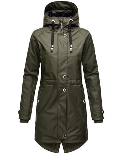 Navahoo Damen Regenjacke mit Kapuze Regenmantel Teddyfutter Wasserdicht [B934-R-Flower-D-Olive-Gr.M] von Navahoo