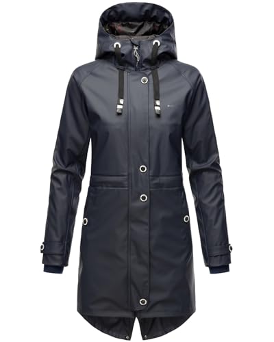 Navahoo Damen Regenjacke mit Kapuze Regenmantel Teddyfutter Wasserdicht [B934-R-Flower-Navy-Gr.XL] von Navahoo