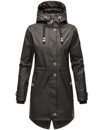 Navahoo Damen Regenjacke mit Kapuze Regenmantel Teddyfutter Wasserdicht [B934-R-Flower-Schwarz-Gr.S] von Navahoo