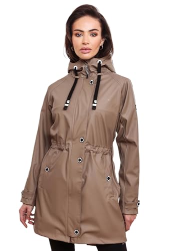 Navahoo Damen Regenjacke mit Kapuze Regenmantel Teddyfutter Wasserdicht [B934-R-Flower-Taupe-Gr.M] von Navahoo