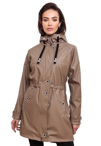 Navahoo Damen Regenjacke mit Kapuze Regenmantel Teddyfutter Wasserdicht [B934-R-Flower-Taupe-Gr.XXL] von Navahoo
