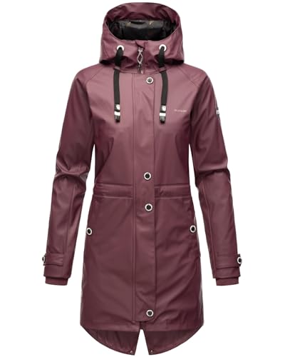 Navahoo Damen Regenjacke mit Kapuze Regenmantel Teddyfutter Wasserdicht [B934-R-Flower-Weinrot-Gr.S] von Navahoo