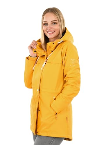 Navahoo Damen Regenmantel Teddyfutter Regenjacke mit Kapuze Wasserdicht [B935-R-Forest-A-Yellow-Gr.L] von Navahoo