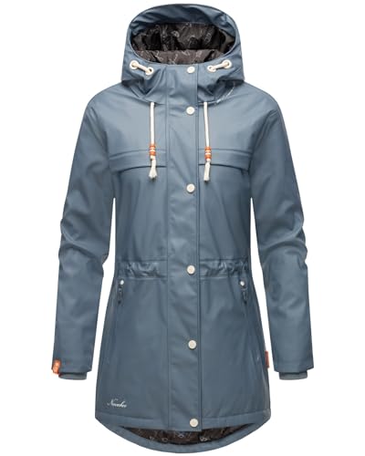 Navahoo Damen Regenmantel Teddyfutter Regenjacke mit Kapuze Wasserdicht [B935-R-Forest-D-Blue-Gr.M] von Navahoo