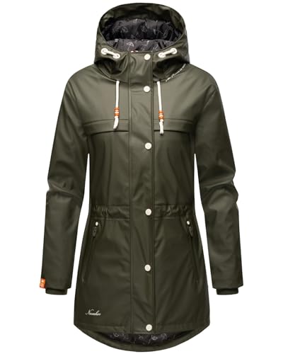 Navahoo Damen Regenmantel Teddyfutter Regenjacke mit Kapuze Wasserdicht [B935-R-Forest-D-Olive-Gr.L] von Navahoo