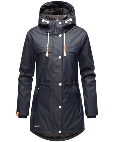 Navahoo Damen Regenmantel Teddyfutter Regenjacke mit Kapuze Wasserdicht [B935-R-Forest-Navy-Gr.S] von Navahoo