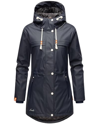 Navahoo Damen Regenmantel Teddyfutter Regenjacke mit Kapuze Wasserdicht [B935-R-Forest-Navy-Gr.XS] von Navahoo