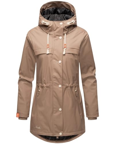 Navahoo Damen Regenmantel Teddyfutter Regenjacke mit Kapuze Wasserdicht [B935-R-Forest-Taupe-Gr.L] von Navahoo