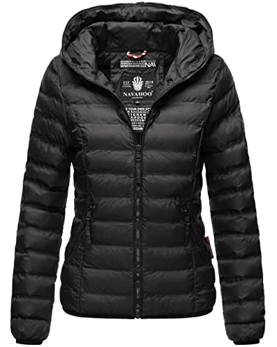 Navahoo Damen Übergangsjacke leichte Steppjacke Outdoor-Jacke mit Kapuze Neevia Black Gr. M von Navahoo