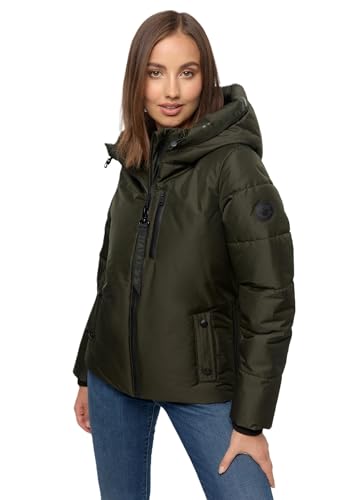 Navahoo Damen Stepp Jacke Übergangsjacke gesteppt warm Kapuze B960 [B960-Kruemel-Dark-Olive-Gr.L] von Navahoo