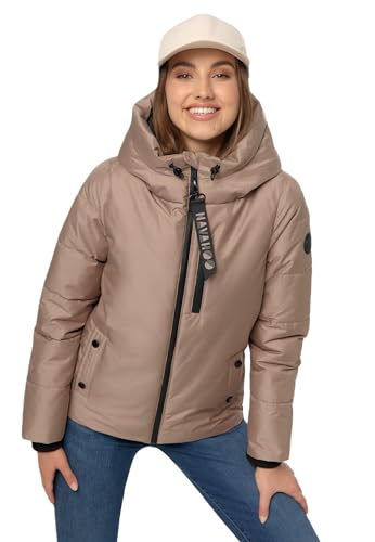 Navahoo Damen Stepp Jacke Übergangsjacke gesteppt warm Kapuze B960 [B960-Kruemel-Taupe-Grey-Gr.S] von Navahoo