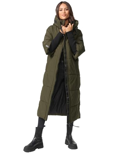 Navahoo Damen Stepp Winter Jacke gesteppte Winterjacke lang warm Kapuze B988 [B988-Ciao-Miau-D-Olive-Gr.L] von Navahoo