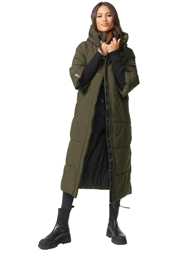 Navahoo Damen Stepp Winter Jacke gesteppte Winterjacke lang warm Kapuze B988 [B988-Ciao-Miau-D-Olive-Gr.S] von Navahoo