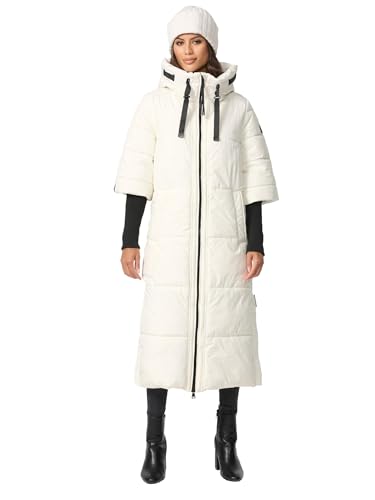 Navahoo Damen Stepp Winter Jacke gesteppte Winterjacke lang warm Kapuze B988 [B988-Ciao-Miau-Offwhite-Gr.L] von Navahoo