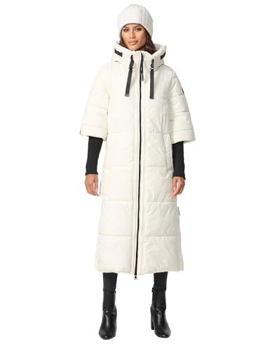 Navahoo Damen Stepp Winter Jacke gesteppte Winterjacke lang warm Kapuze B988 [B988-Ciao-Miau-Offwhite-Gr.M] von Navahoo