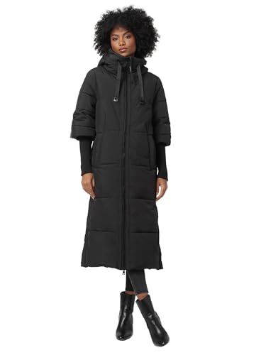 Navahoo Damen Stepp Winter Jacke gesteppte Winterjacke lang warm Kapuze B988 [B988-Ciao-Miau-Schwarz-Gr.S] von Navahoo