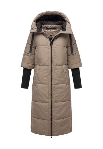 Navahoo Damen Stepp Winter Jacke gesteppte Winterjacke lang warm Kapuze B988 [B988-Ciao-Miau-T-Grey-Gr.XS] von Navahoo