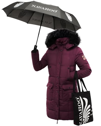 Navahoo Damen Steppmantel Winterparka Mantel Warm Gefüttert mit Regenschirm Cosimaa S-XXL (DE/NL/SE/PL, Alphanumerisch, M, Regular, Regular, Wine) von Navahoo