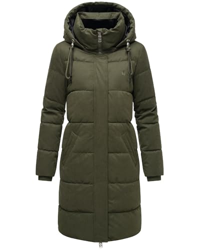 Navahoo Damen Steppmantel warm Wintermantel mit hohem Kragen und abnehmbarer Kapuze Wintertanz 14 Olive Gr. L von Navahoo