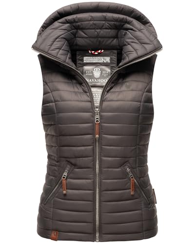 Navahoo Damen Steppweste Bodywarmer Übergangsjacke Weste mit abnehmbarer Kapuze Shadaa XS-3XL (DE/NL/SE/PL, Alphanumerisch, S, Regular, Regular, Anthrazit) von Navahoo