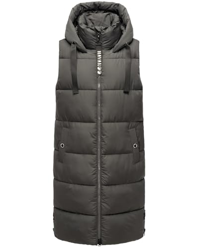 Navahoo Damen Steppweste Stehkragen gefüttert Ärmellose Outdoor Weste mit Kapuze [B942-Schnuff-Anthrazit-Gr.XL] von Navahoo