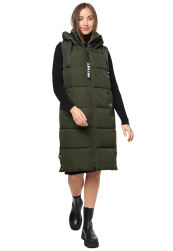 Navahoo Damen Steppweste Stehkragen gefüttert Ärmellose Outdoor Weste mit Kapuze [B942-Schnuff-Olive-Gr.XS] von Navahoo