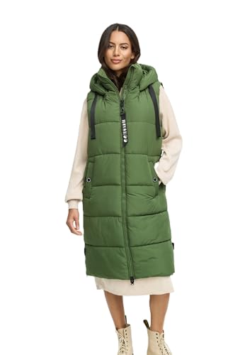 Navahoo Damen Steppweste Stehkragen gefüttert Ärmellose Outdoor Weste mit Kapuze [B942-Schnuff-Pine-Olive-Gr.L] von Navahoo