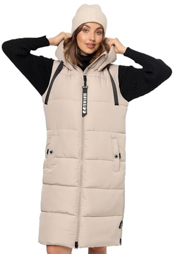 Navahoo Damen Steppweste Stehkragen gefüttert Ärmellose Outdoor Weste mit Kapuze [B942-Schnuff-Taupe-Gr.L] von Navahoo