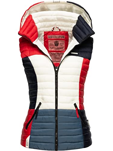 Navahoo Damen Steppweste leicht mit Abnehmbarer Kapuze Colourblocking-Stil Shadaa Multikulti Multicolour French-Tricoloree Gr. L von Navahoo
