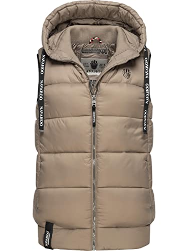 Navahoo Damen Steppweste leichte Outdoor-Weste Übergangsjacke mit Kapuze Kassidy Taupe2 Gr. S von Navahoo