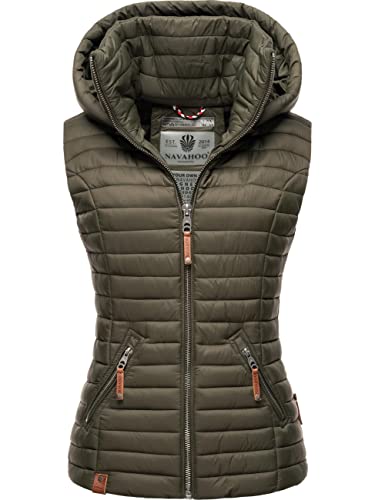 Navahoo Damen Übergangsjacke leichte Steppweste mit Abnehmbarer Kapuze Shadaa Olive Gr. XS von Navahoo