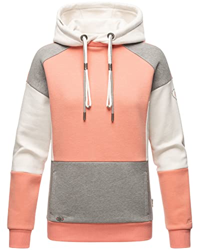 Navahoo Damen Sweatjacke Colorblock Hoodie Langarm Kapuzenpullover [B910-Babykaetz.-Apricot-Gr.L] von Navahoo