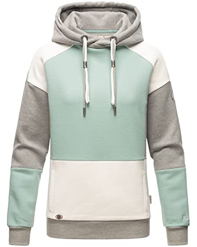 Navahoo Damen Sweatjacke Colorblock Hoodie Langarm Kapuzenpullover [B910-Babykaetz.-Mint-Melange-Gr.S] von Navahoo