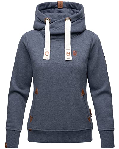 Navahoo Damen Sweatshirt Hoodie Pullover Pulli Sweater Kapuze warm B563 [B563-Blau-Meliert-Gr.L] von Navahoo