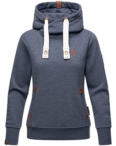 Navahoo Damen Sweatshirt Hoodie Pullover Pulli Sweater Kapuze warm B563 [B563-Blau-Meliert-Gr.M] von Navahoo