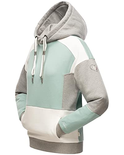 Navahoo Damen Sweatshirt Kapuzenpullover Hoodie Oversize Colorblocking Babykätzchen Multicolour Dusty Mint Melange Gr. M von Navahoo