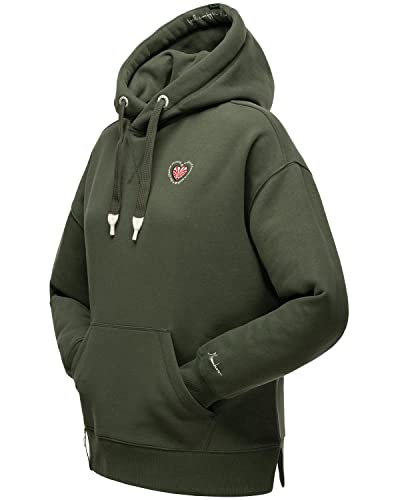 Navahoo Damen Sweatshirt Kapuzenpullover Hoodie Oversize aus recyceltem Material Goldfee Dark Olive Gr. M von Navahoo